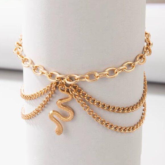 Gold Snake Multilayer Ankle Bracelet - Picture 3 of 5